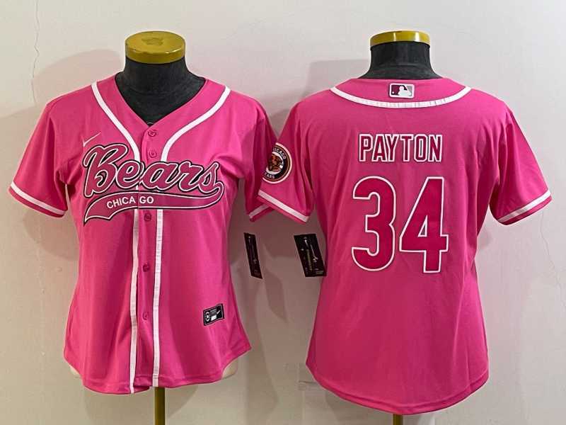 Women%27s Chicago Bears #34 Walter Payton Pink With Patch Cool Base Stitched Baseball Jersey->women nfl jersey->Women Jersey